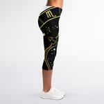 Gold And Black Sagittarius Sign Print Women's Capri Leggings