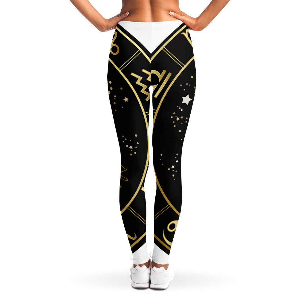 Gold And Black Sagittarius Sign Print Women's Leggings