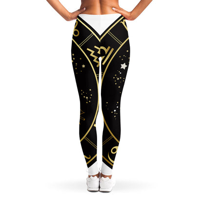 Gold And Black Sagittarius Sign Print Women's Leggings