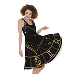 Gold And Black Sagittarius Sign Print Women's Sleeveless Dress