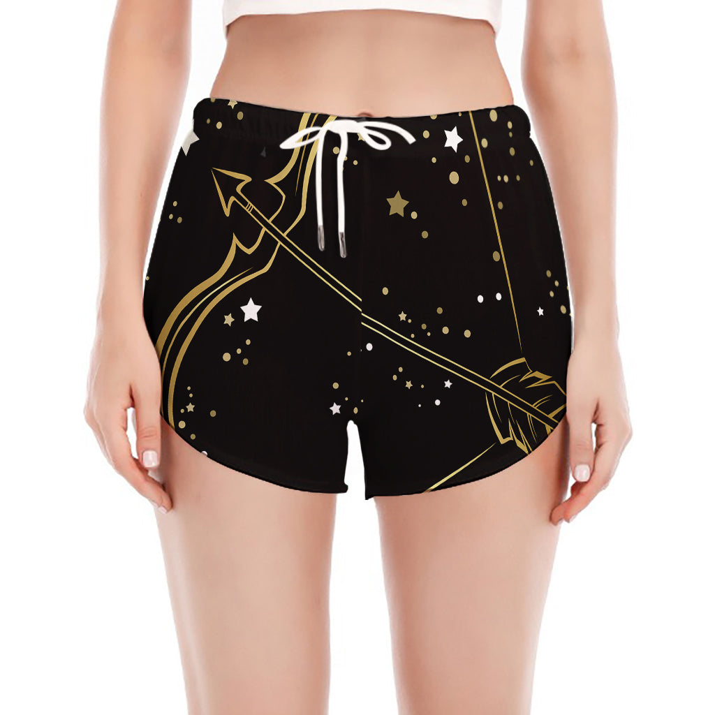 Gold And Black Sagittarius Sign Print Women's Split Running Shorts