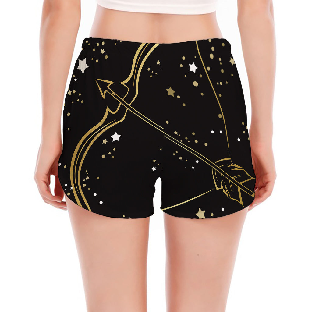 Gold And Black Sagittarius Sign Print Women's Split Running Shorts