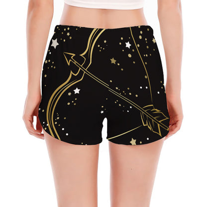 Gold And Black Sagittarius Sign Print Women's Split Running Shorts