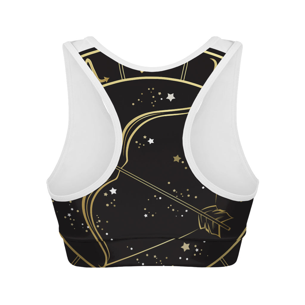 Gold And Black Sagittarius Sign Print Women's Sports Bra