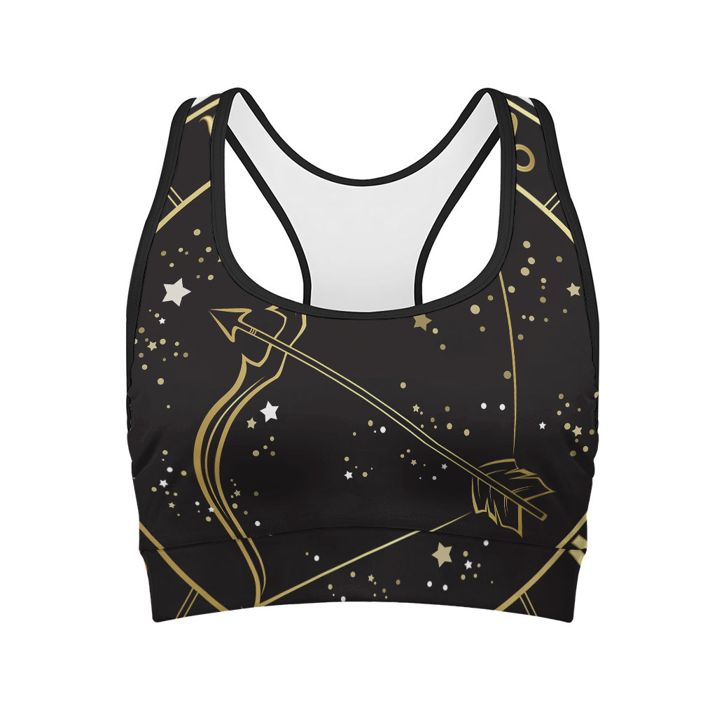 Gold And Black Sagittarius Sign Print Women's Sports Bra