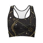Gold And Black Sagittarius Sign Print Women's Sports Bra