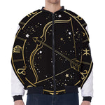 Gold And Black Sagittarius Sign Print Zip Sleeve Bomber Jacket