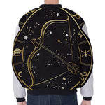 Gold And Black Sagittarius Sign Print Zip Sleeve Bomber Jacket