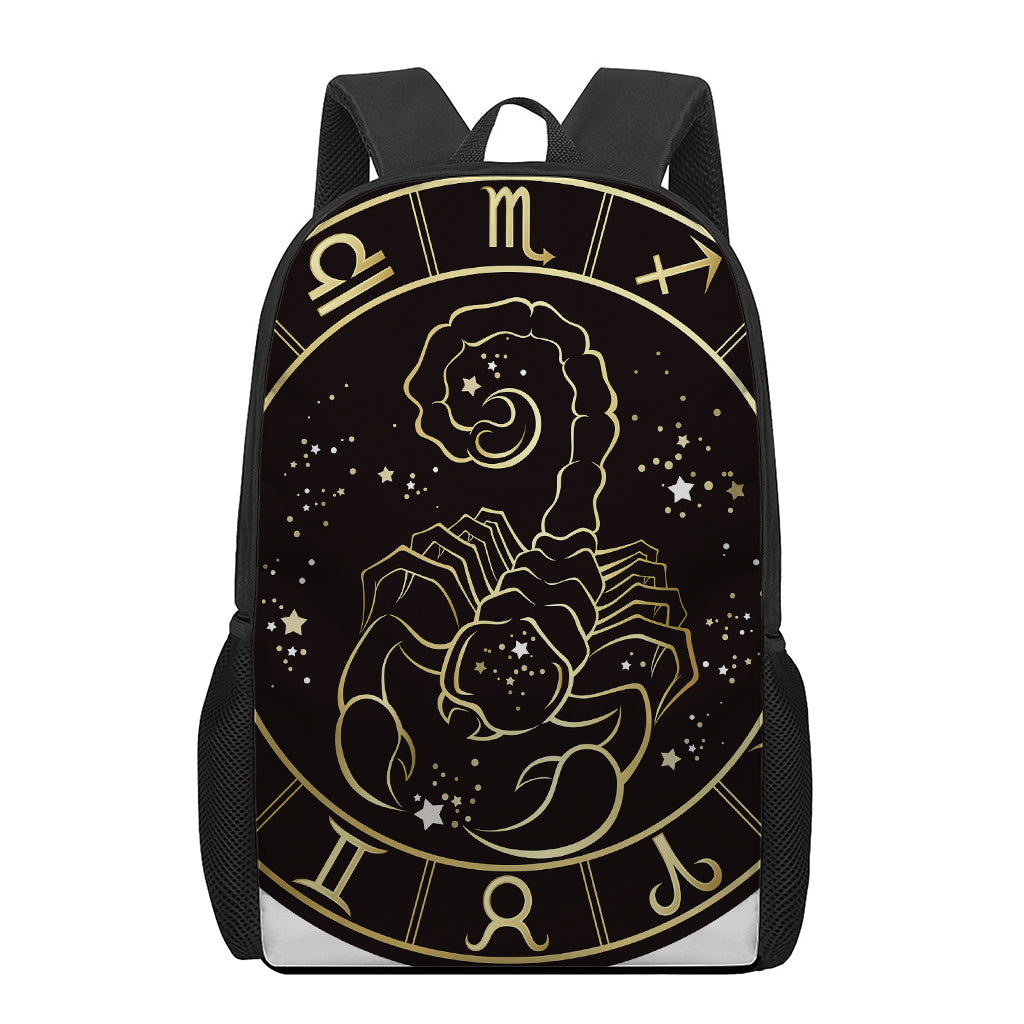 Gold And Black Scorpio Sign Print 17 Inch Backpack