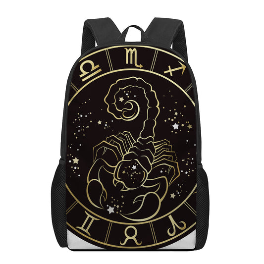 Gold And Black Scorpio Sign Print 17 Inch Backpack