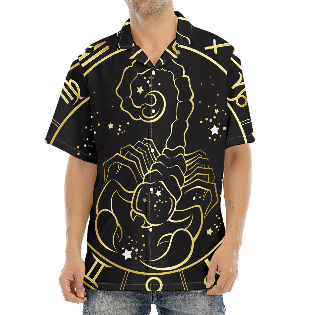 Gold And Black Scorpio Sign Print Aloha Shirt