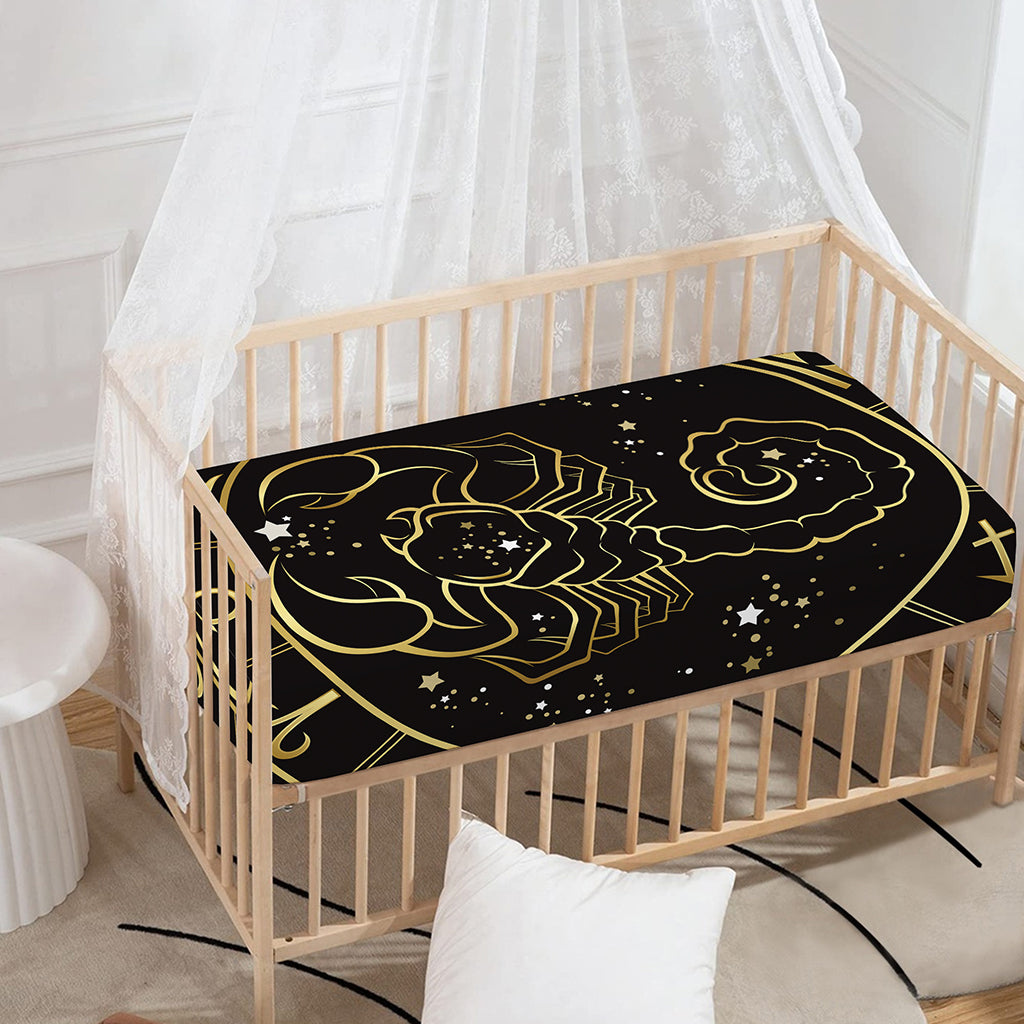 Gold And Black Scorpio Sign Print Baby Crib Sheet