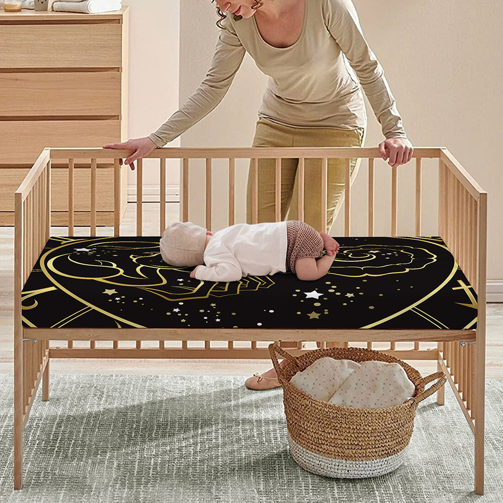 Gold And Black Scorpio Sign Print Baby Crib Sheet