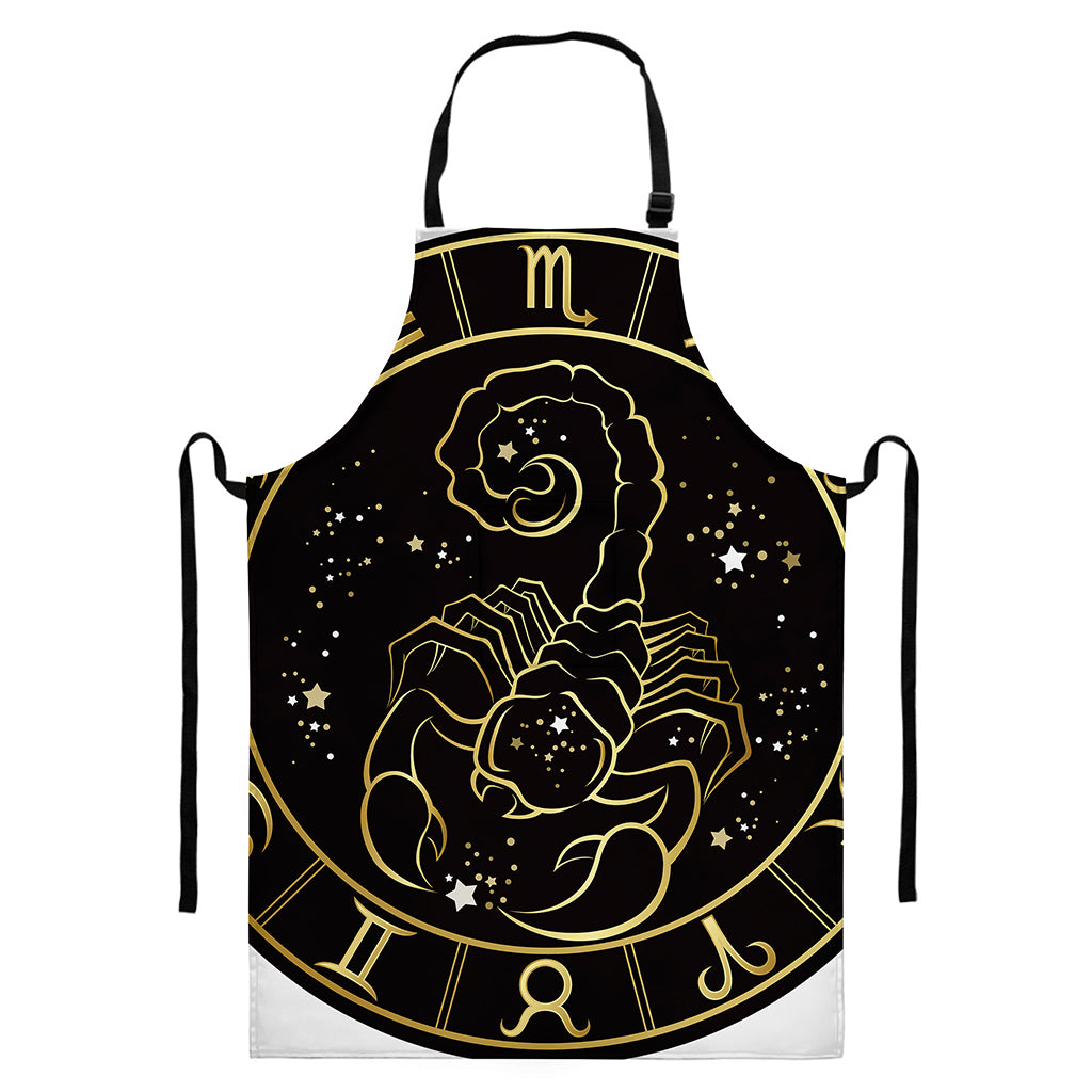 Gold And Black Scorpio Sign Print Bib Apron With Pocket