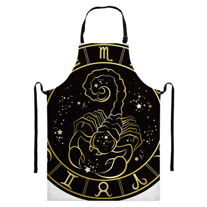 Gold And Black Scorpio Sign Print Bib Apron With Pocket