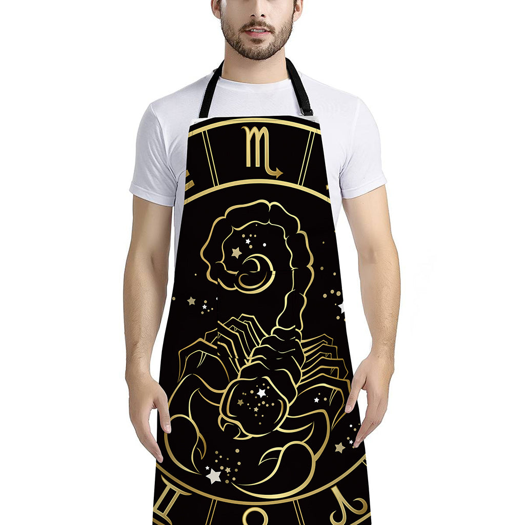 Gold And Black Scorpio Sign Print Bib Apron With Pocket
