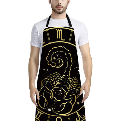 Gold And Black Scorpio Sign Print Bib Apron With Pocket