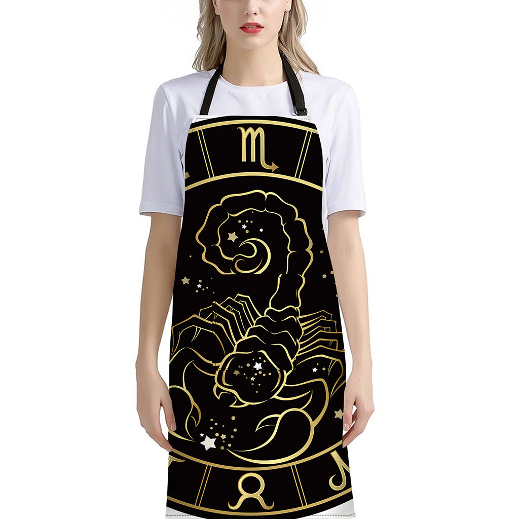 Gold And Black Scorpio Sign Print Bib Apron With Pocket