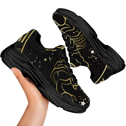 Gold And Black Scorpio Sign Print Black Chunky Shoes