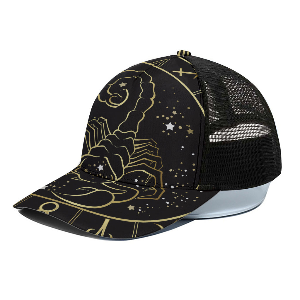 Gold And Black Scorpio Sign Print Black Mesh Trucker Cap