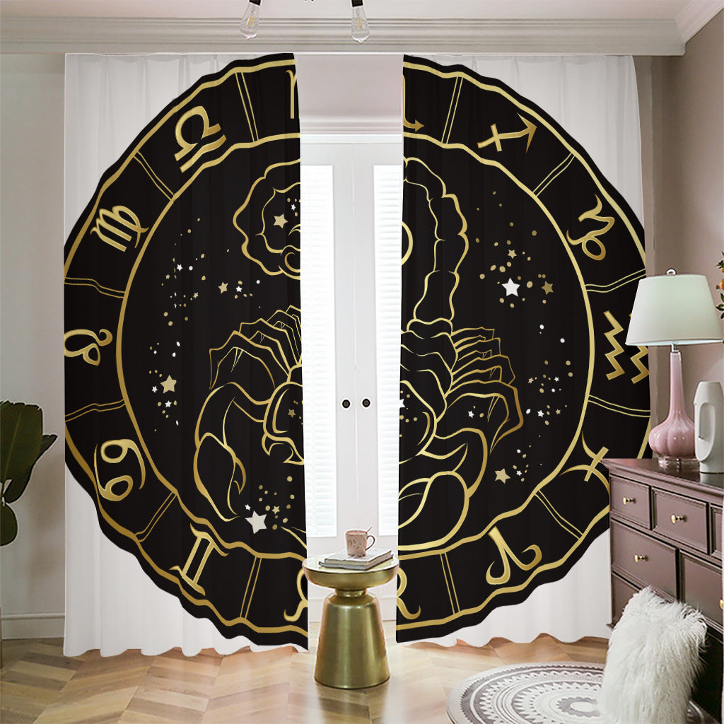 Gold And Black Scorpio Sign Print Blackout Pencil Pleat Curtains