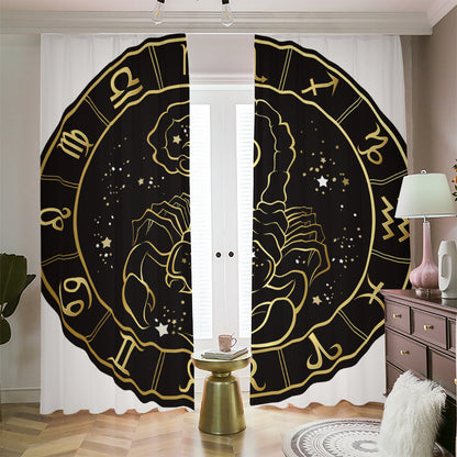 Gold And Black Scorpio Sign Print Blackout Pencil Pleat Curtains