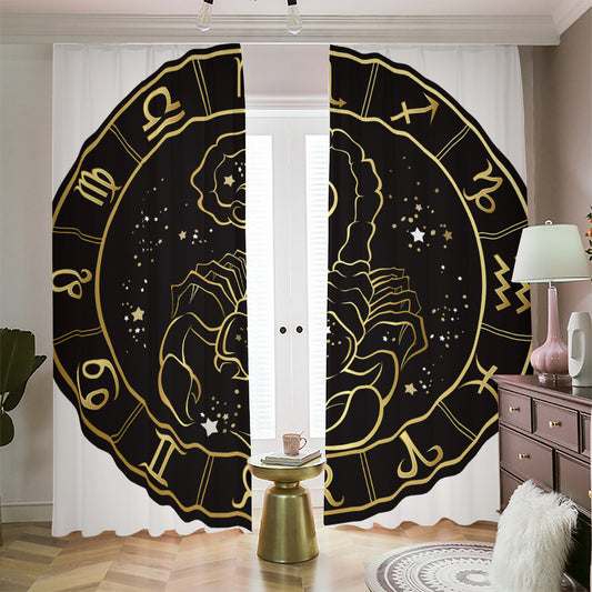 Gold And Black Scorpio Sign Print Blackout Pencil Pleat Curtains