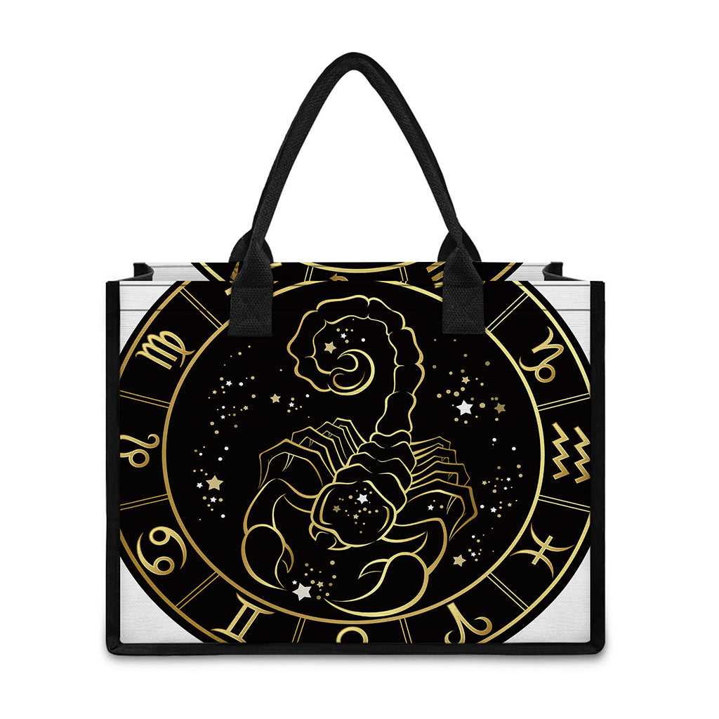 Gold And Black Scorpio Sign Print Canvas Tote Bag