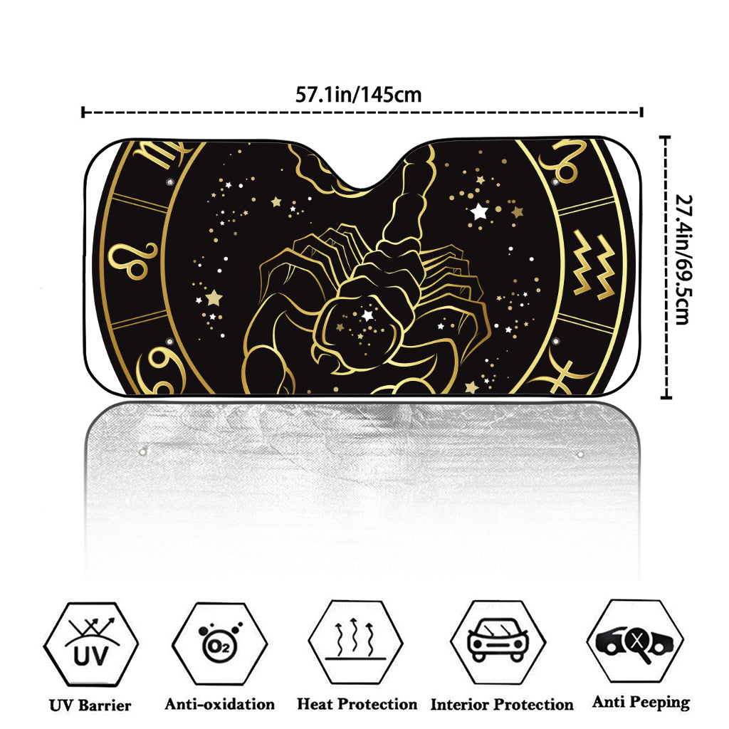 Gold And Black Scorpio Sign Print Car Windshield Sun Shade