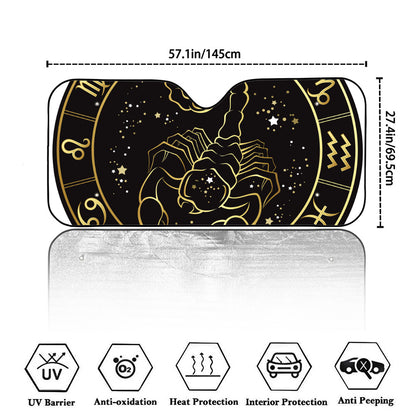 Gold And Black Scorpio Sign Print Car Windshield Sun Shade