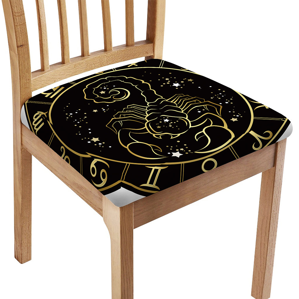 Gold And Black Scorpio Sign Print Chair Cushion Cover