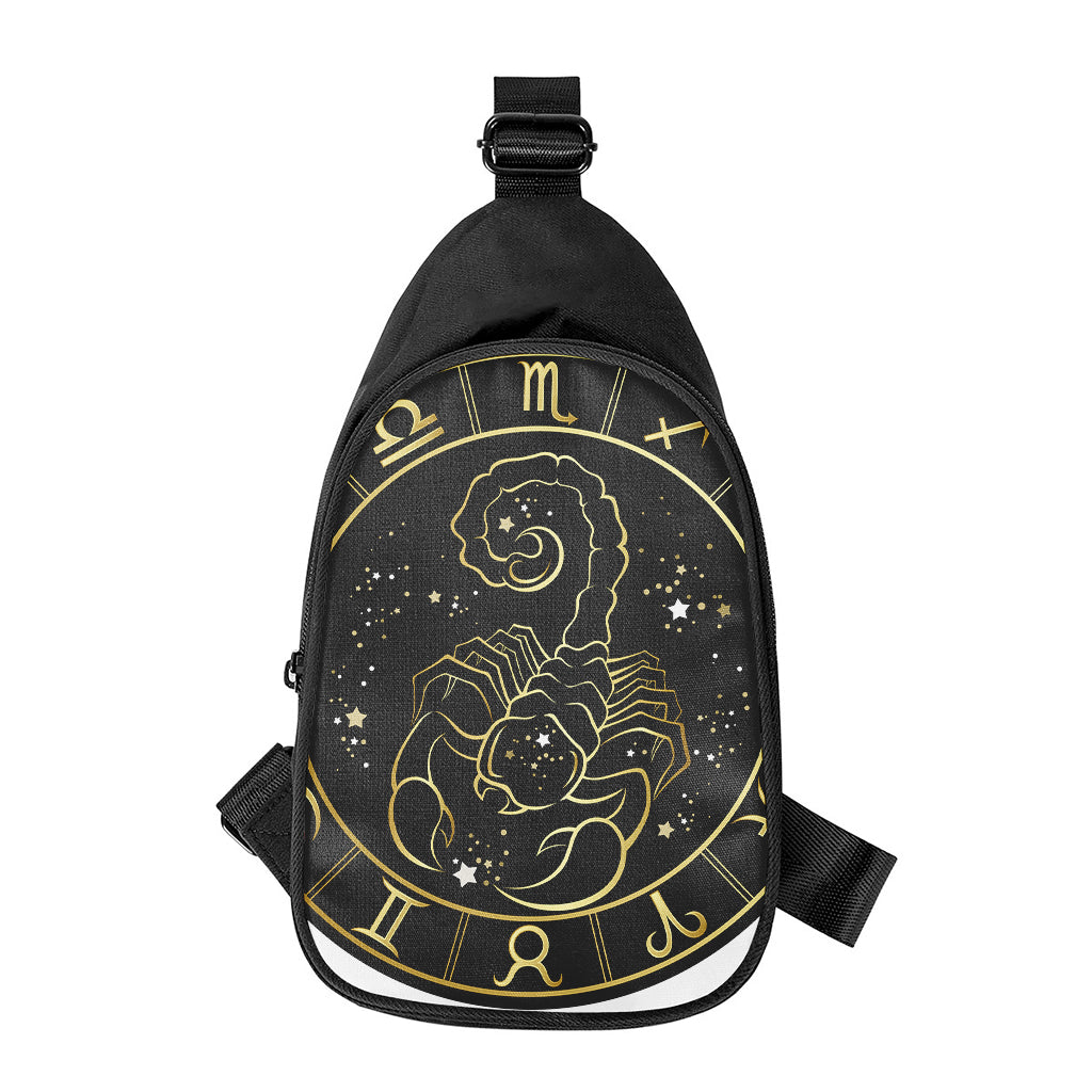 Gold And Black Scorpio Sign Print Chest Bag