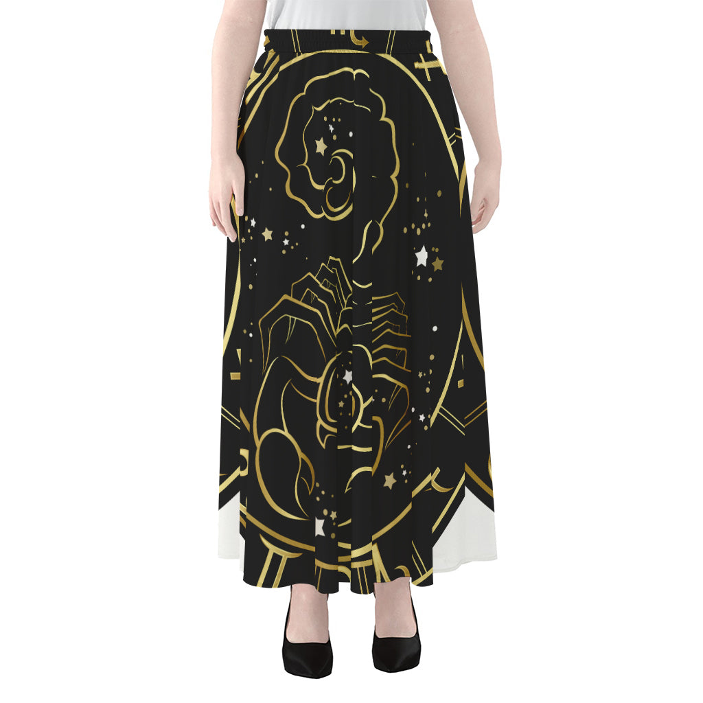 Gold And Black Scorpio Sign Print Chiffon Maxi Skirt
