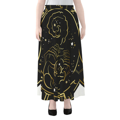Gold And Black Scorpio Sign Print Chiffon Maxi Skirt