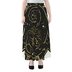 Gold And Black Scorpio Sign Print Chiffon Maxi Skirt