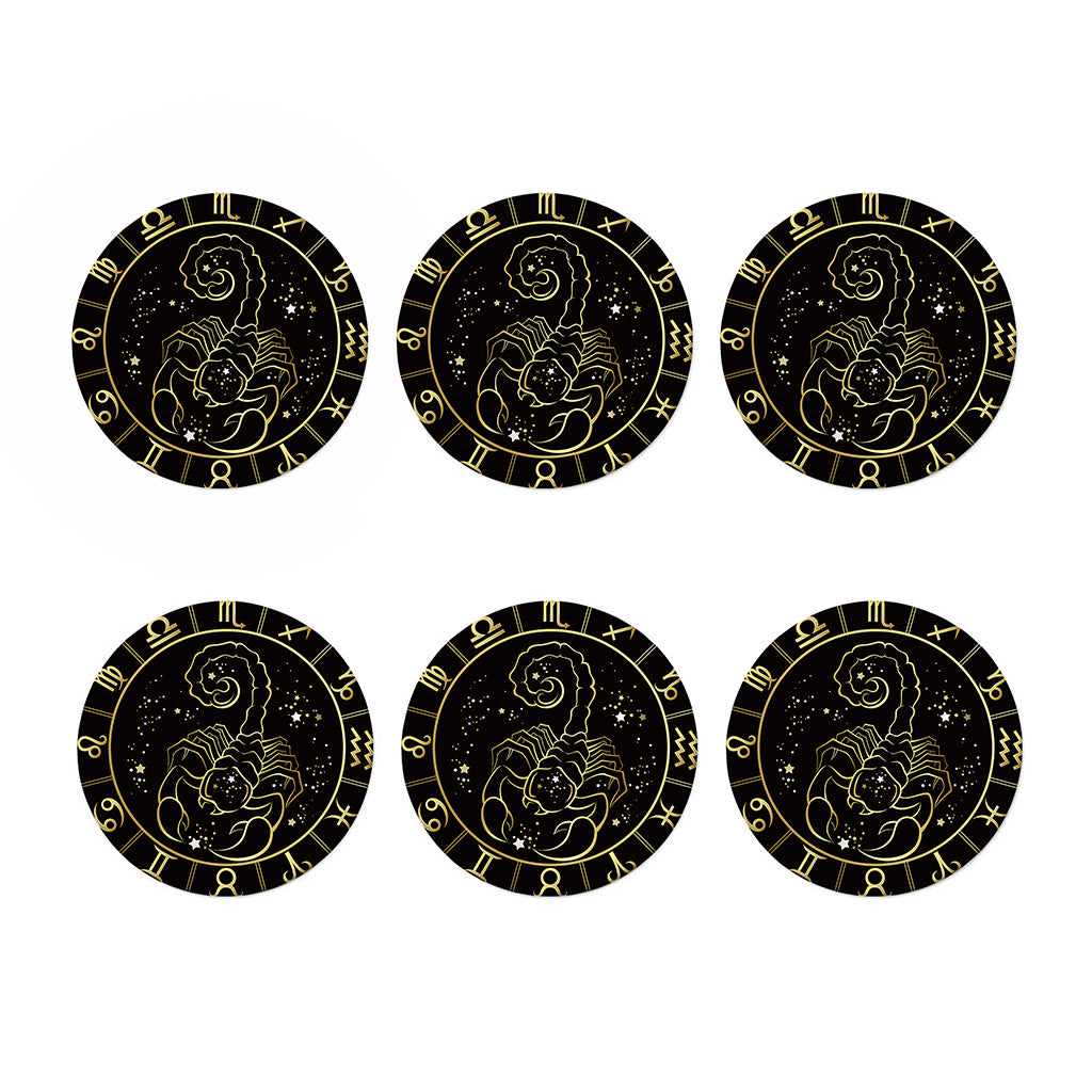 Gold And Black Scorpio Sign Print Coaster Set