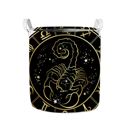 Gold And Black Scorpio Sign Print Collapsible Laundry Basket