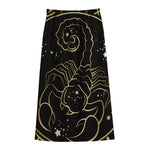 Gold And Black Scorpio Sign Print Cotton Front Slit Maxi Skirt