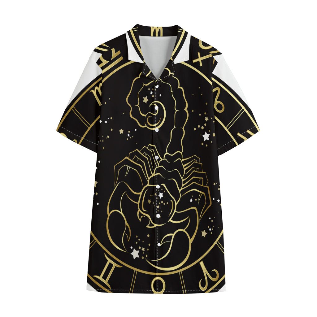 Gold And Black Scorpio Sign Print Cotton Hawaiian Shirt