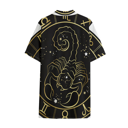 Gold And Black Scorpio Sign Print Cotton Hawaiian Shirt