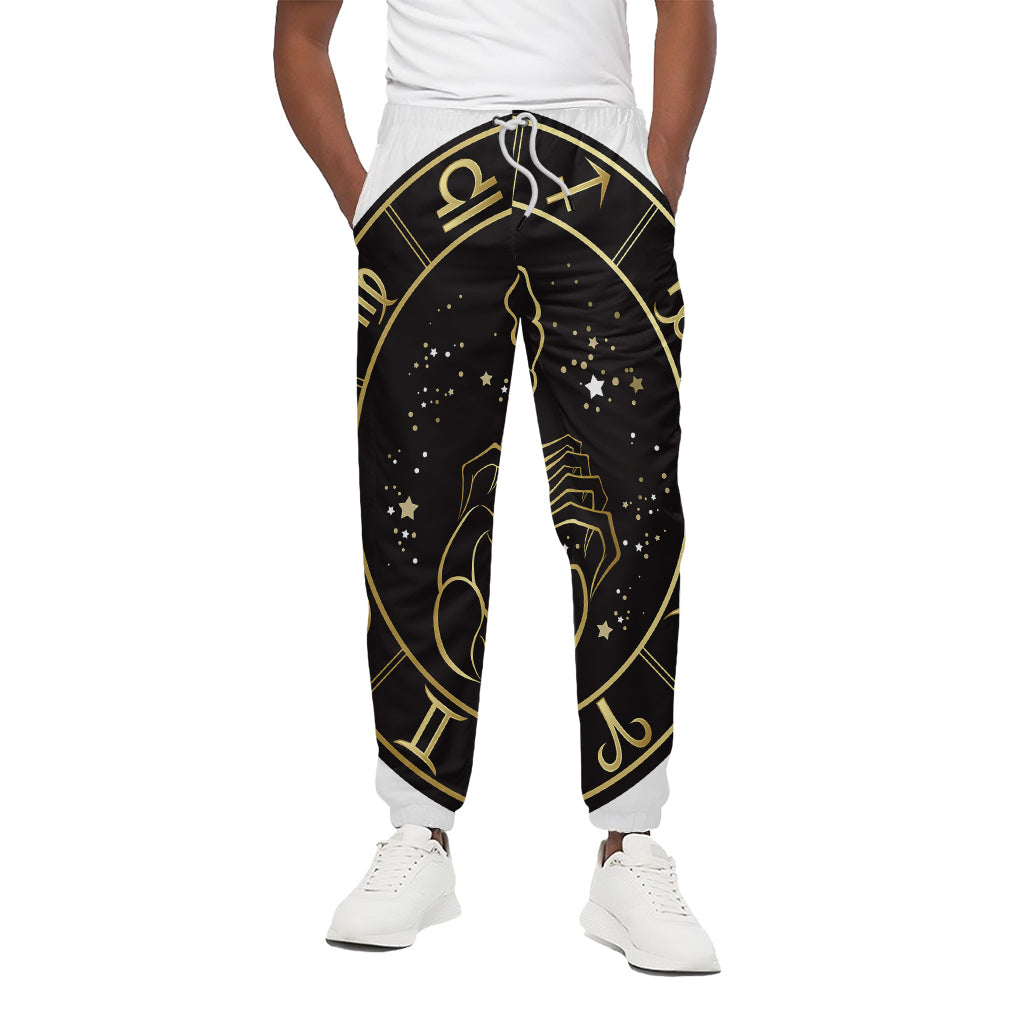 Gold And Black Scorpio Sign Print Cotton Pants