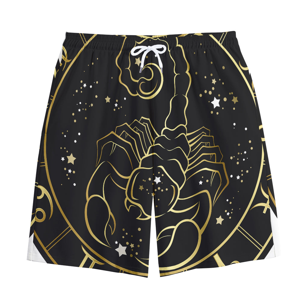 Gold And Black Scorpio Sign Print Cotton Shorts