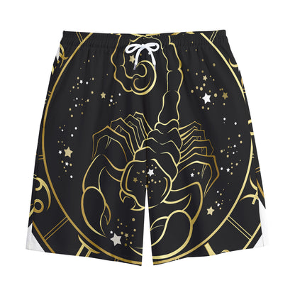 Gold And Black Scorpio Sign Print Cotton Shorts