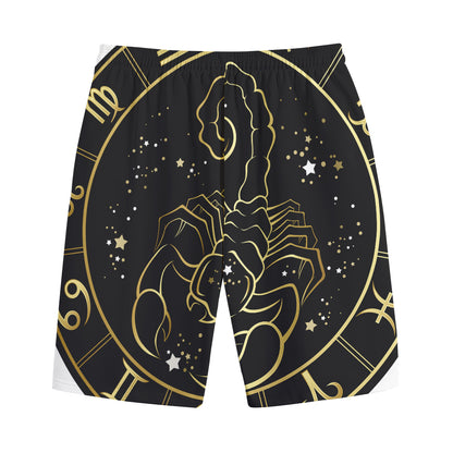 Gold And Black Scorpio Sign Print Cotton Shorts