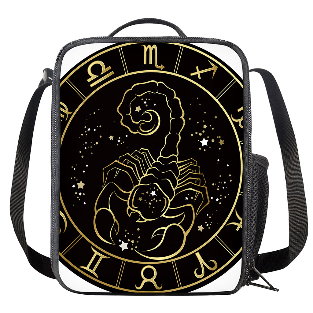 Gold And Black Scorpio Sign Print Crossbody Lunch Bag
