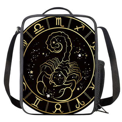 Gold And Black Scorpio Sign Print Crossbody Lunch Bag