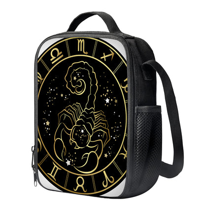 Gold And Black Scorpio Sign Print Crossbody Lunch Bag
