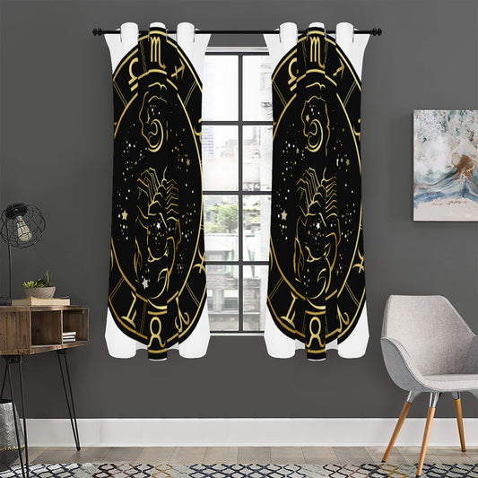 Gold And Black Scorpio Sign Print Curtain