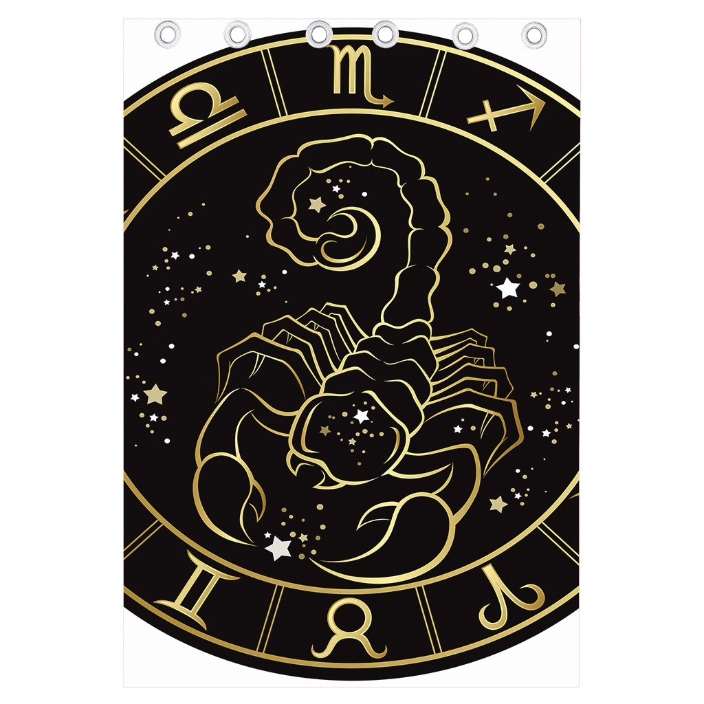 Gold And Black Scorpio Sign Print Curtain