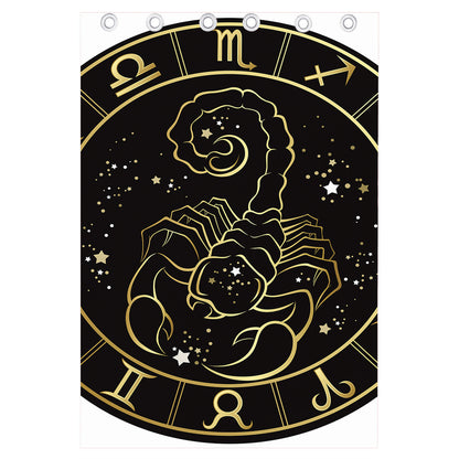 Gold And Black Scorpio Sign Print Curtain